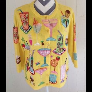 Vtg 90's Cocktail Beaded Sequins Cardigan Size L